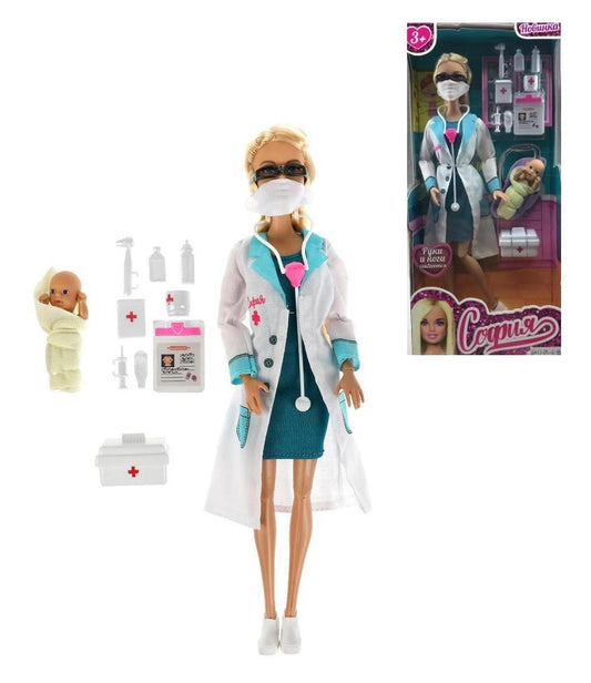 Карапуз. Кукла "София педиатр" 29 см руки и ноги сгиб, ребенок, акс, кор арт.66001J-D3-S-BB