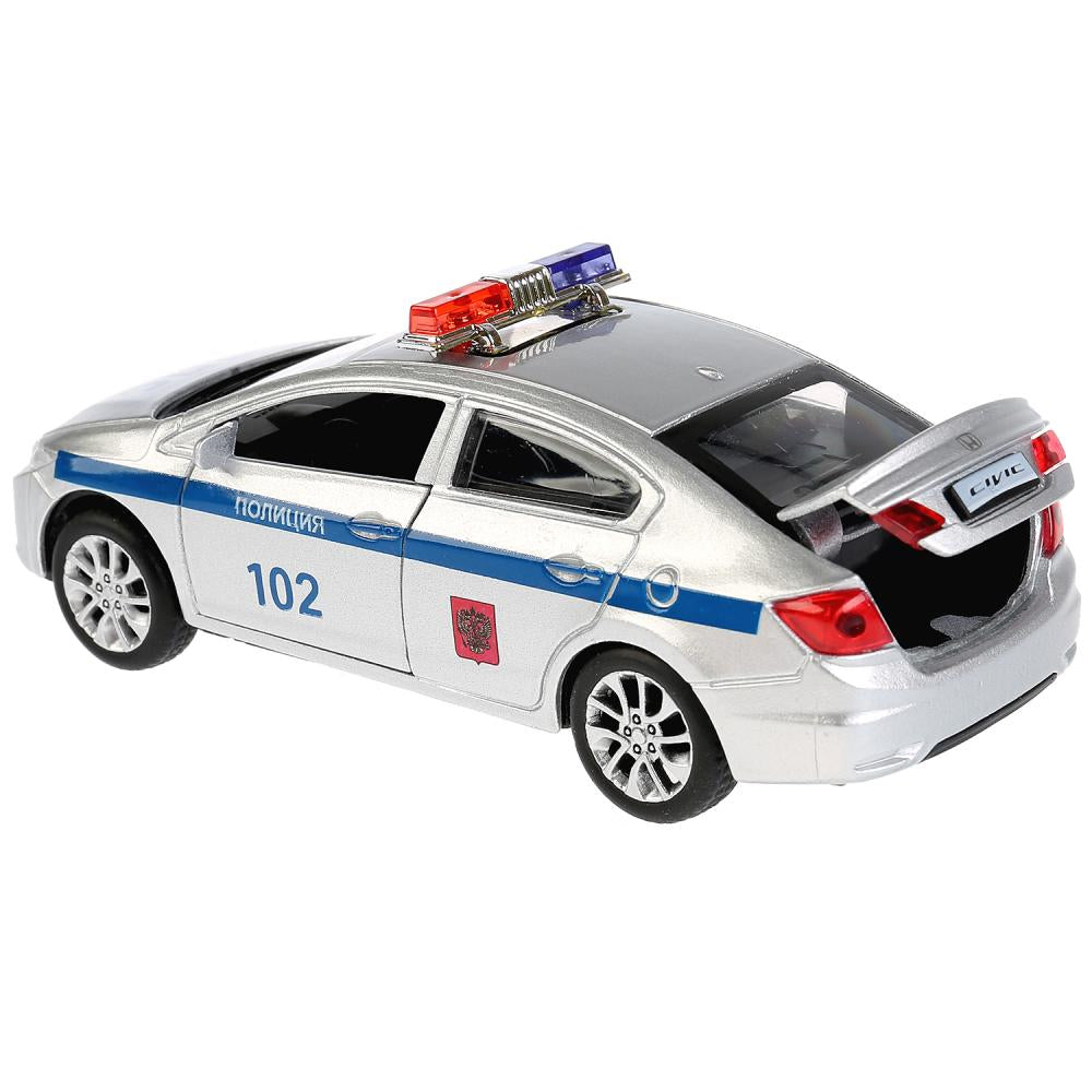 Machine en métal "HONDA CIVIC ПОЛИЦИЯ", d'une longueur de 12 cm, ouverte. двери, инерц, в кор. Parc technologique dans le cor.2*36шт