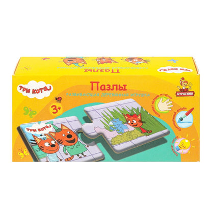 Игрушка деревянная пазл 12,5*6 см. Три Кота терм. пакет Буратино в кор.15шт
