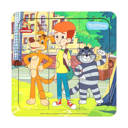 Игрушка деревянная пазл 15*15 см. СОЮЗМУЛЬТФИЛЬМ терм. пакет Буратино в кор.20шт