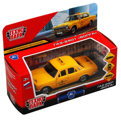 Машина металл "газ-2401 волга такси" 12см, открыв.двери, инерц., желтый в кор. Технопарк в кор2*36шт