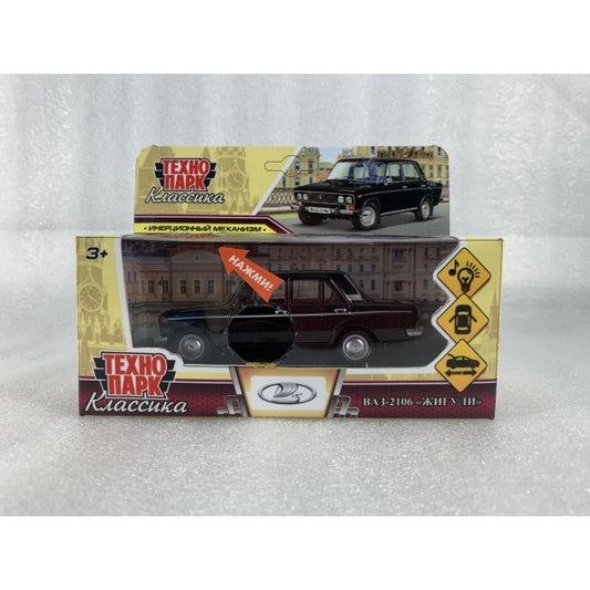 Машина металл свет-звук ВАЗ-2106 ЖИГУЛИ 12 см, двер, инер, черный, кор. Технопарк в кор.2*36шт