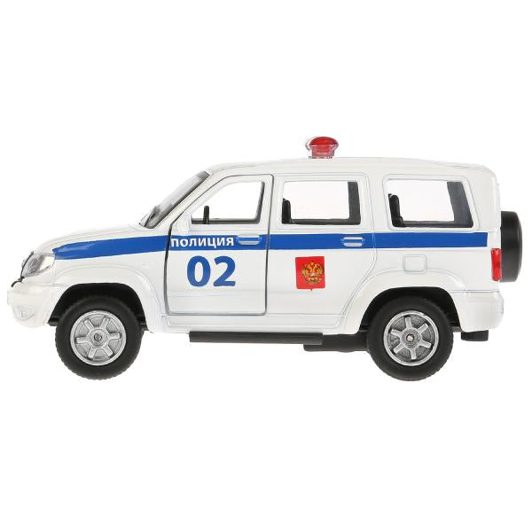 Машина металл UAZ patriot ПОЛИЦИЯ, 12 см, двери, багаж., инерц., кор. Технопарк в кор.2*24шт