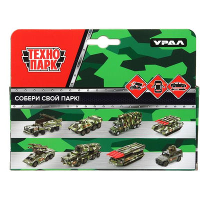 Машина металл АРМИЯ РОССИИ УРАЛ с ракетами 12 см, двери, инерция Технопарк в кор.2*24шт