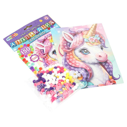 Application de pompons 17*23 cm en forme de MUУЛЬТИ АРТ en cor.100шт