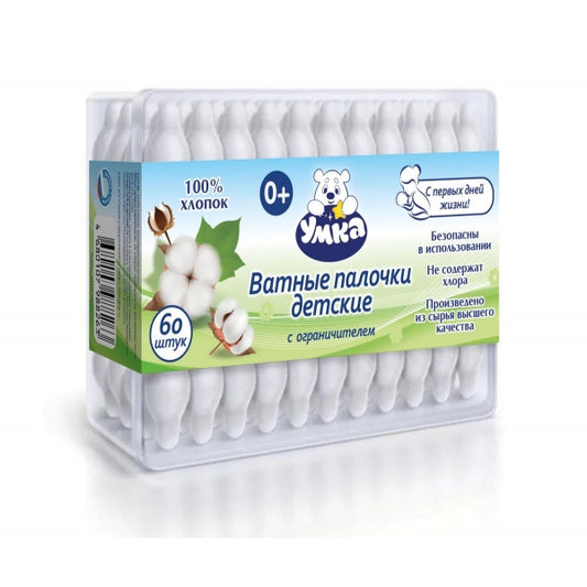 Ватные палочки СОЮЗМУЛЬТФИЛЬМ с ограничителем 60 шт пласт.кор. Умка в кор.34шт