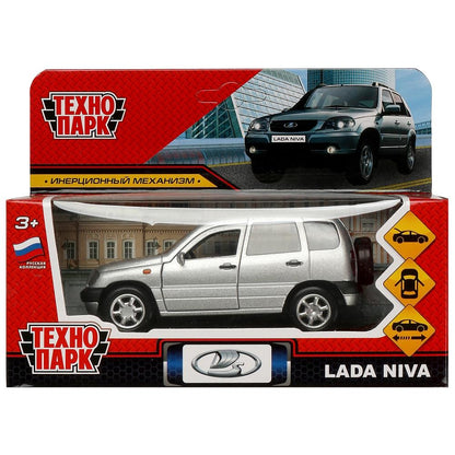 Машина металл LADA NIVA 12 см, двери, багаж, инерц, серебристый, кор. Технопарк в кор.2*36шт
