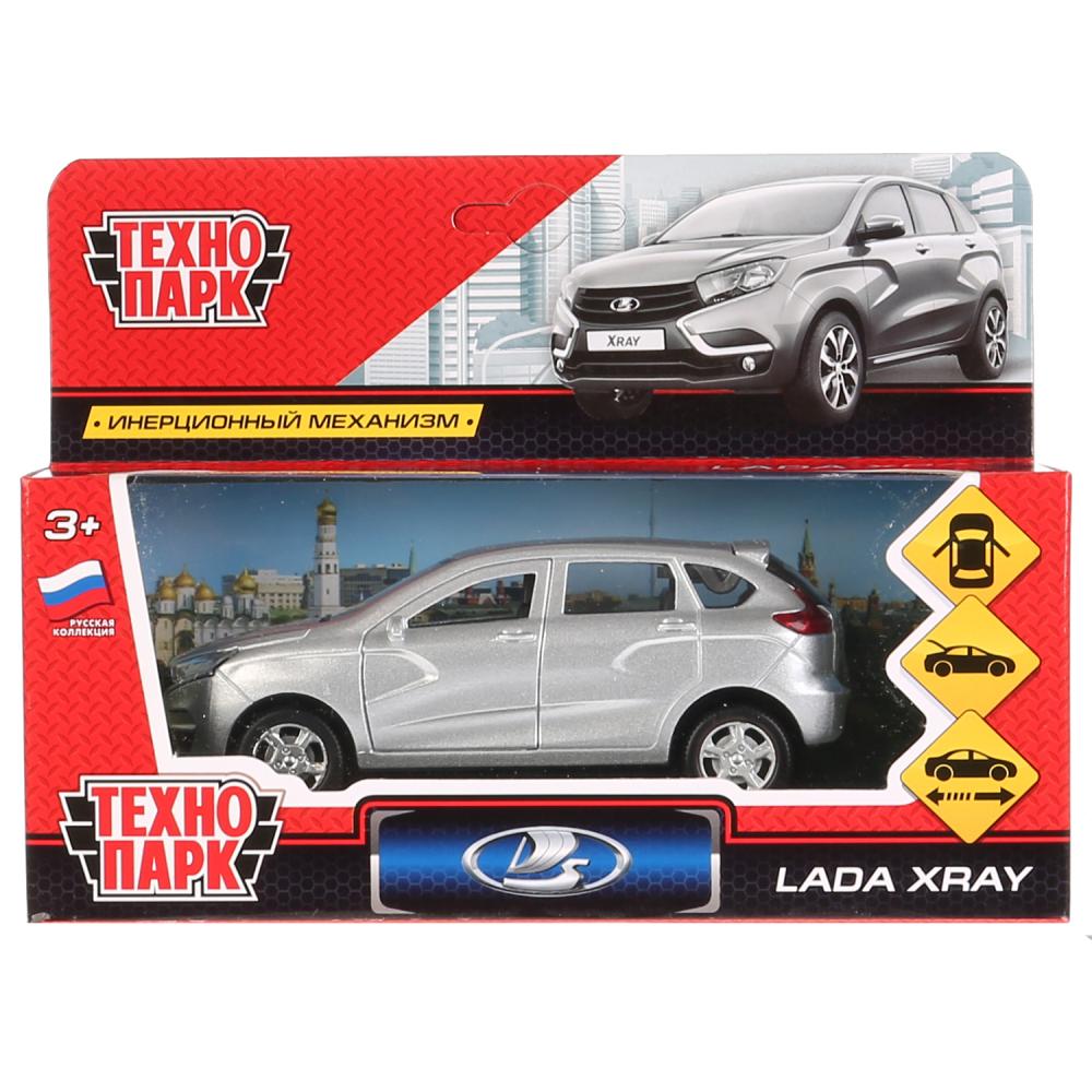 Машина металл LADA XRAY длина 12 см, двери, багажник, инерц, серебристый, кор. Технопарк в кор.2*36шт
