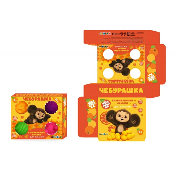 Развивающие мячики для купания Чебурашка 4 шт. в кор. КАПИТОШКА в кор.2*60наб