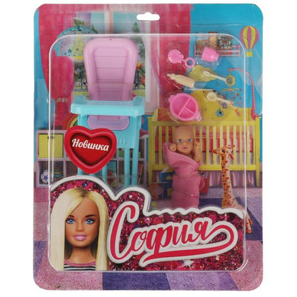 Аксессуары для кукол 29 см младенец,стульчик для кормления и акс,блистер КАРАПУЗ в кор.36шт