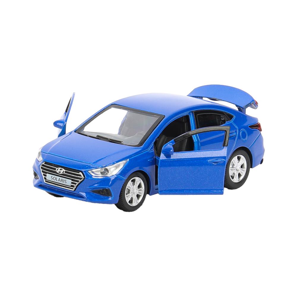 Машина металл HYUNDAI SOLARIS, 12 см, двери, багажник, инерц, синий, кор. Технопарк в кор.2*36шт