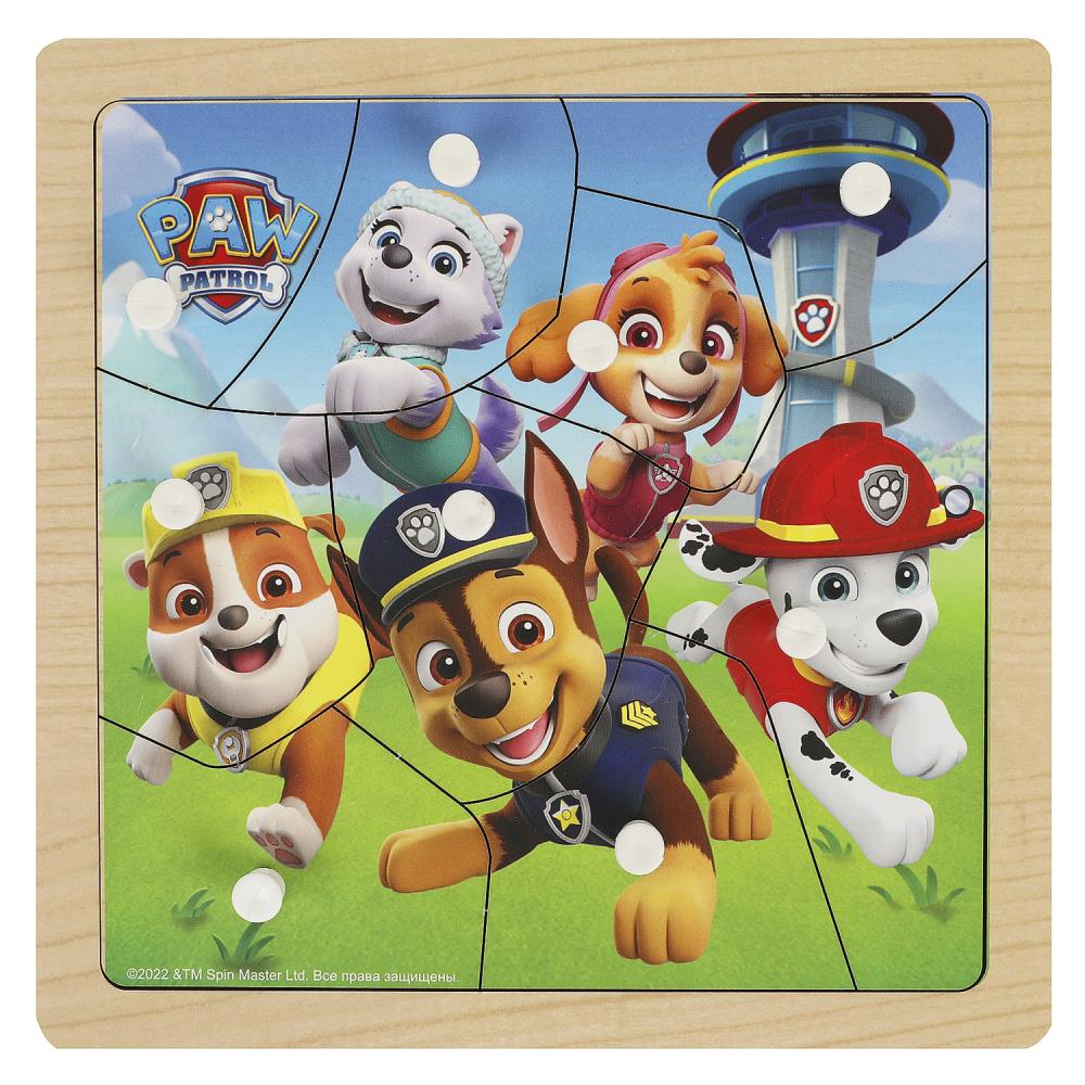 Игрушка деревянная рамка-вкладыш с ручками Щенячий Патруль 17*17 см, термопак Буратино в кор.20шт