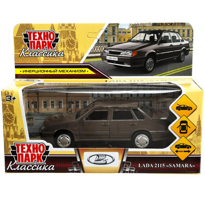 Машина металл ваз-2115 "самара" длина 12 см,серебристо-коричневый,кор. Технопарк в кор.2*36шт