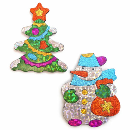 Аппликация игрушки на магнитах с фольгой Ёлочка и Снеговик