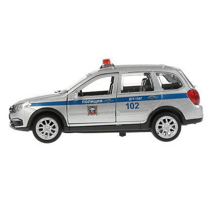 Машина металл "lada granta cross 2019 полиция" 12см, инерц.серебристый в кор. Технопарк в кор.2*36шт