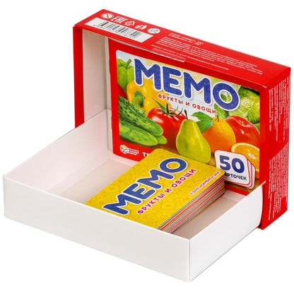Фрукты и овощи. Карточная игра Мемо. (50 карточек, 65х95мм). Кор.: 125х170х40мм Умные игры в кор50шт