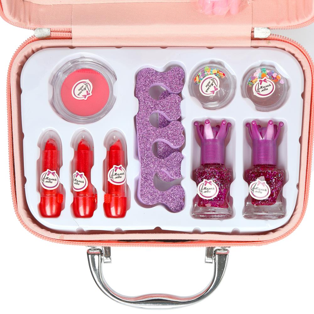 Косметика ДЛЯ ДЕВОЧЕК румяна, лак д/ногтей, помада,блёстки, кисточки МИЛАЯ ЛЕДИ в кор.2*30шт