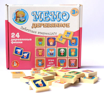 Игра настольная МЕМО деревянная "Забавные зверюшки"