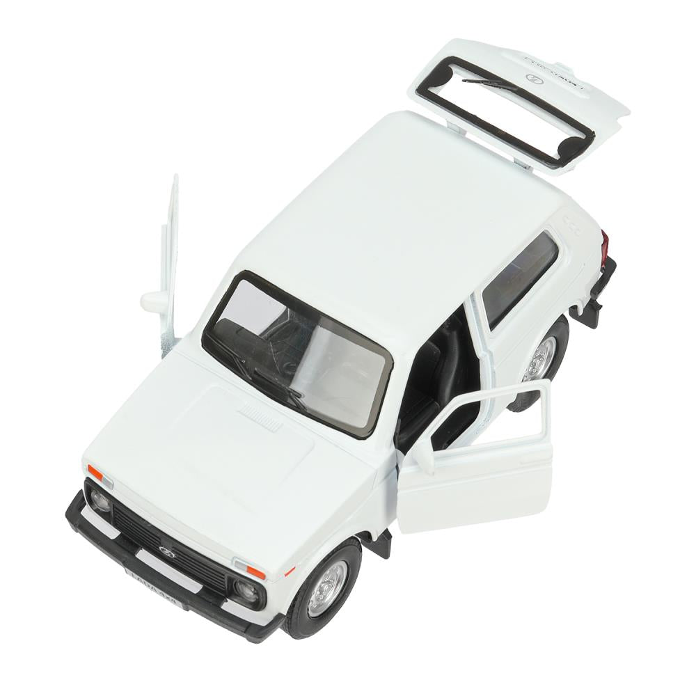 Машина металл LADA 4x4 длина 12 см, двери, багажник, инерц, белый, кор. Технопарк в кор.2*36шт