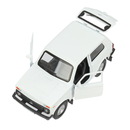 Машина металл LADA 4x4 длина 12 см, двери, багажник, инерц, белый, кор. Технопарк в кор.2*36шт