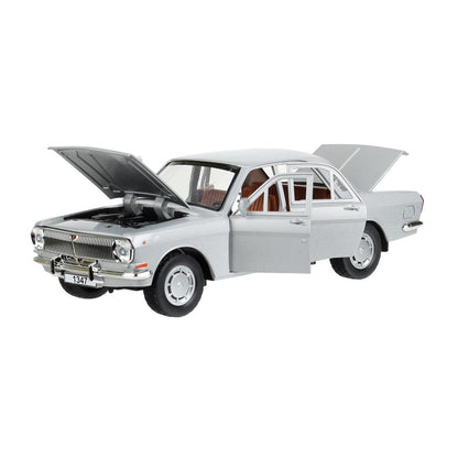 ГАЗ 2401 свет-звук 19,7 см, дв, кепка, сумка, ин, серый Технопарк в кор.2*24шт