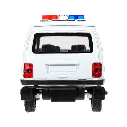 Machine en métal pour véhicule LADA 4x4 2131 ПОЛИЦИЯ 12,8 см, двер, баг, инр, кор.. Технопарк в кор.2*36шт