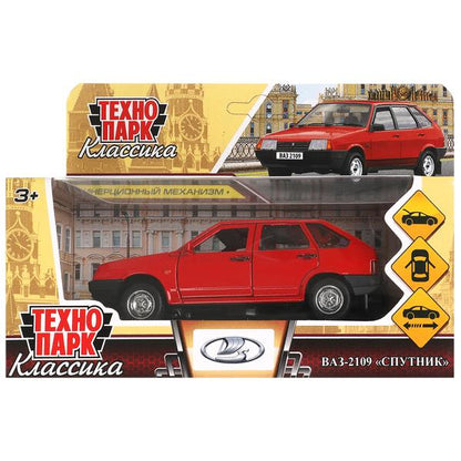 Машина металл Ваз-2109 "СПУТНИК" 12 см, двери, багажник, инер, красный, кор. Технопарк в кор.2*36шт
