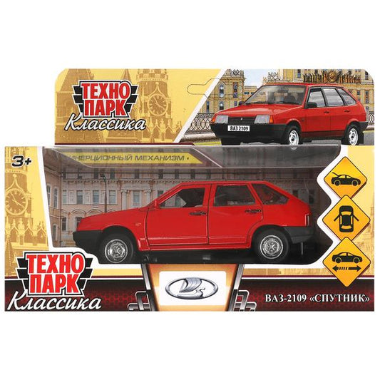 Машина металл Ваз-2109 "СПУТНИК" 12 см, двери, багажник, инер, красный, кор. Технопарк в кор.2*36шт