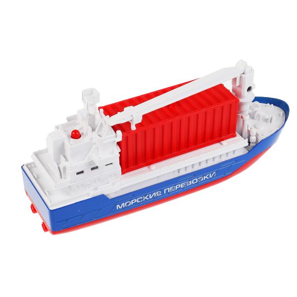 Модель металл свет-звук корабль КОНТЕЙНЕРОВОЗ 17см, подв. дет, люк, ин.,кор. Технопарк в кор.2*24шт