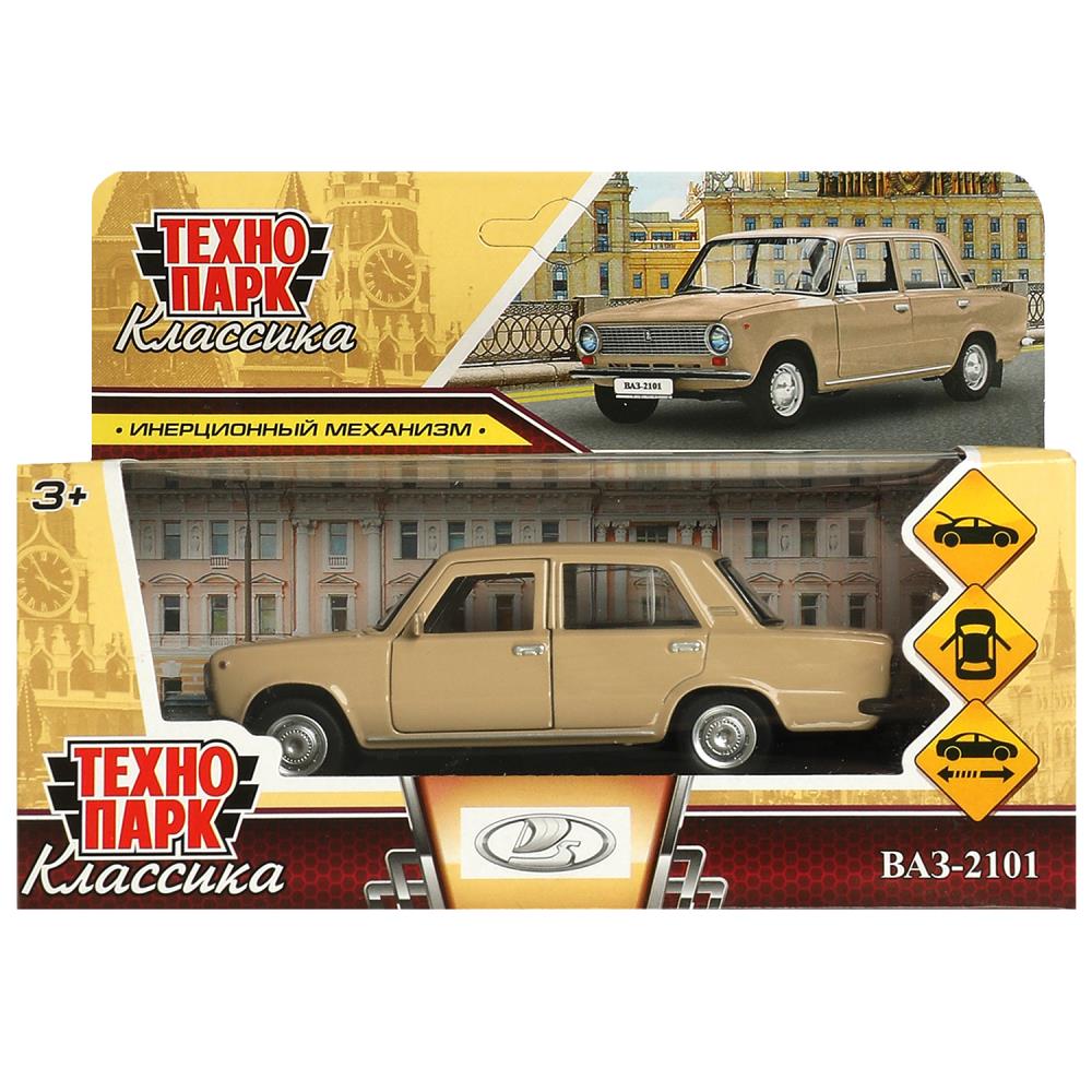 2101-12-BG Машина металл ваз-2101 длина 12 см, двери, багажник, инерц, бежевый, кор. Технопарк в кор.2