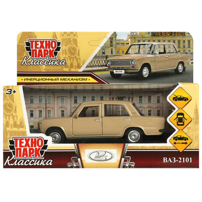 2101-12-BG Машина металл ваз-2101 длина 12 см, двери, багажник, инерц, бежевый, кор. Технопарк в кор.2