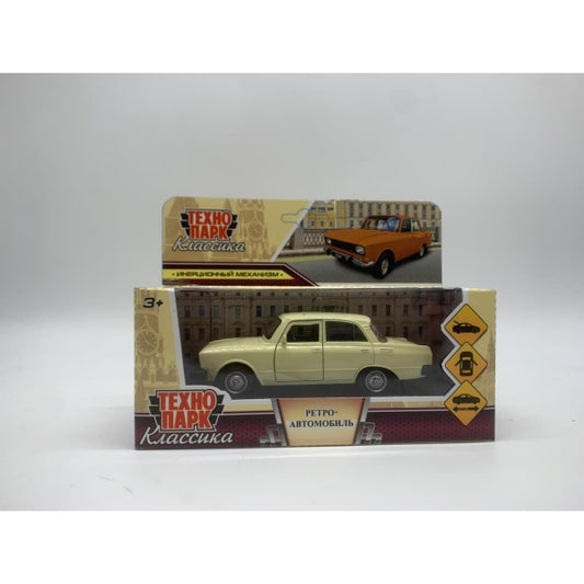 Машина металл азлк "москвич-2140sl", д 12,5 см, дв, баг, ин, св-желтый, кор. Технопарк в кор.2*36шт