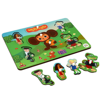 Игрушка деревянная рамка-вкладыш с ручками СОЮЗМУЛЬТФИЛЬМ 28*19,5см,термопак Буратино в кор.20шт