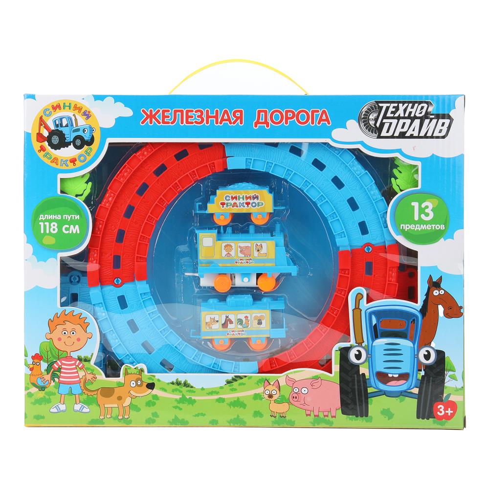Железная дорога мультяшная СИНИЙ ТРАКТОР длина пути 118, кор.35*27*4см ТЕХНОДРАЙВ в кор.2*30шт