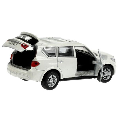 Machine en métal INFINITI QX80, d'une taille de 12,5 cm, double, sac, argent, blanc, couleur. Parc technologique dans le cor.2*36шт