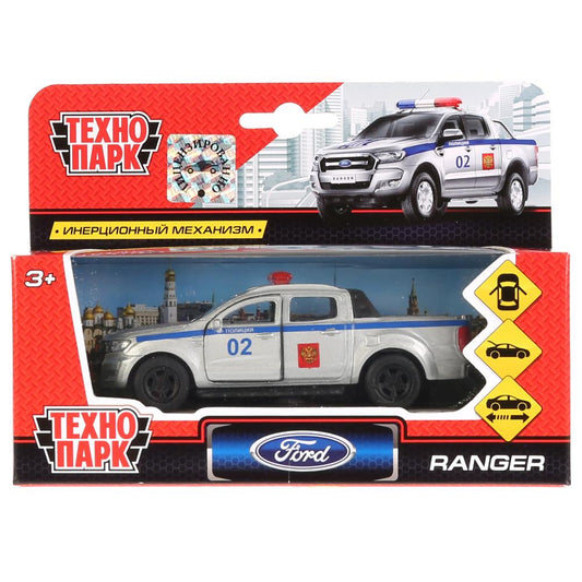 Машина металл FORD Ranger пикап полиции 12см, открывающий. двери, инерц. в кор. Технопарк в кор.2*24шт