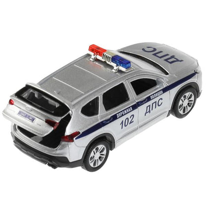 Машина металл HYUNDAI SANTAFE ПОЛИЦИЯ 12 см, двер, багаж, инер, серебр, кор. Технопарк в кор.2*36шт