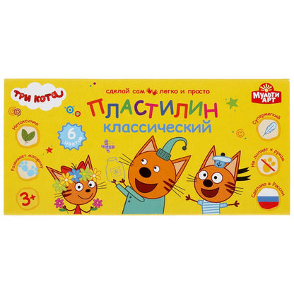 ТРИ КОТА Пластилин классический, 6 цв (120 г) MULTIART в кор.30шт