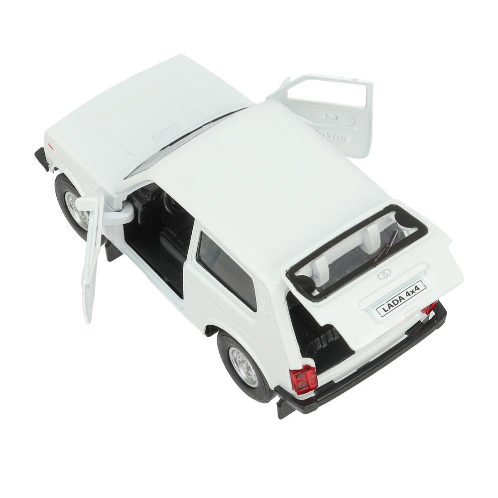 Машина металл LADA 4x4 длина 12 см, двери, багажник, инерц, белый, кор. Технопарк в кор.2*36шт