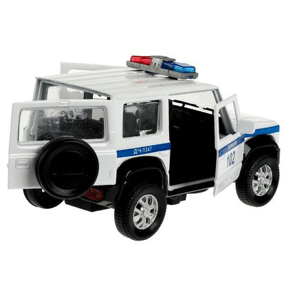 Машина металл светзвук SUZUKI JIMNY ПОЛИЦИЯ 11,5 см, дверь, сумка, инер, кор. Технопарк в кор.2*36шт