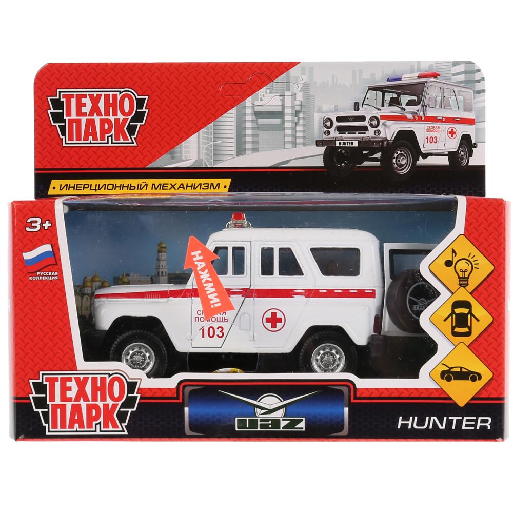 Машина металл свет-звук "UAZ HUNTER СКОРАЯ" 12см, открыв. двери, инерц. в кор.Технопарк в кор.2*36шт