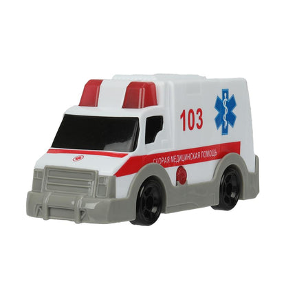 Машина пластик свет-звук СКОРАЯ ПОМОЩЬ 15 см, кор. Технопарк в кор.2*48шт
