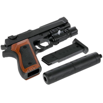 Pistolet (п) avec laser. прицелом, с глушителем, с пульками в пак. dans le cor.2*72шт