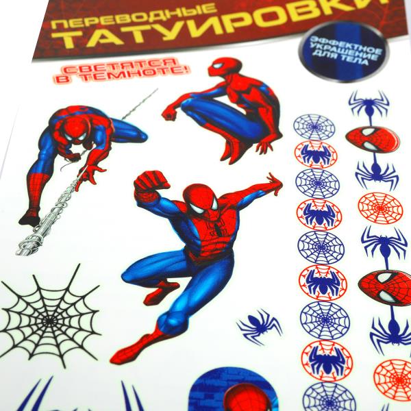 Тату человек паук, светящиеся в темноте, 1 лист, в упаковке МУЛЬТИ АРТ в кор.200шт