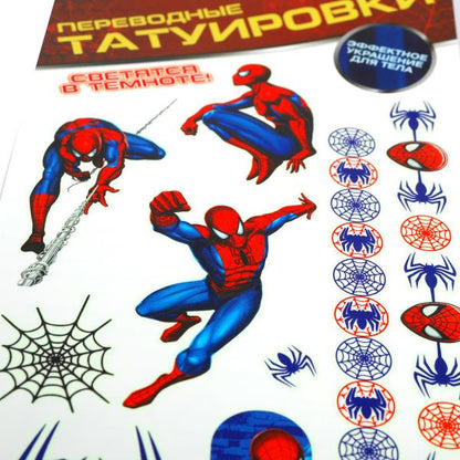 Тату человек паук, светящиеся в темноте, 1 лист, в упаковке МУЛЬТИ АРТ в кор.200шт