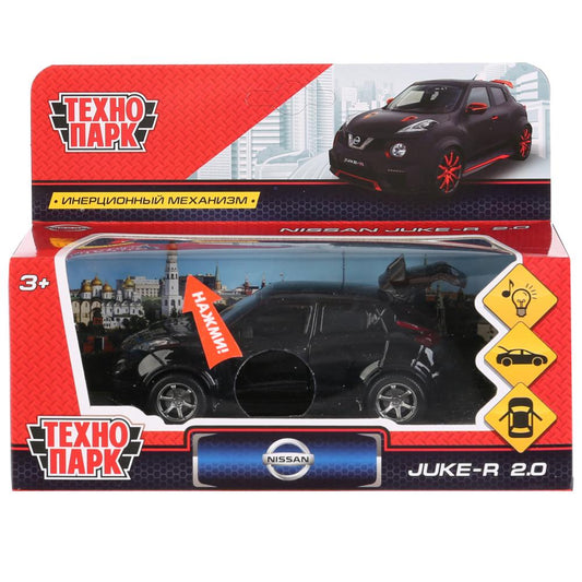 Машина металл свет-звук NISSAN JUKE-R 2.0 12 см, двери, багаж, черный, кор. Технопарк в кор.2*36шт