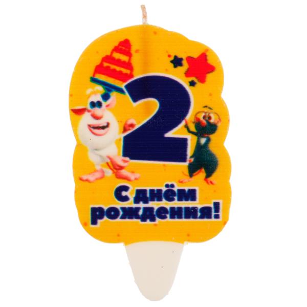 Свеча для торта Со стикером "2" БУБА блистер ЧУДО ПРАЗДНИК в кор.48шт