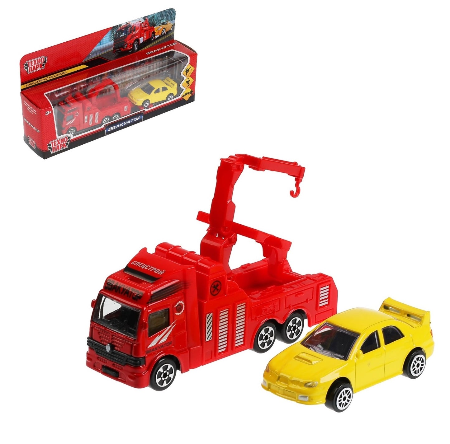 1615077-R 314527 Машина металл ЭВАКУАТОР 11,5 см, подв.дет., ассорт., кор. Технопарк в кор.2*84шт