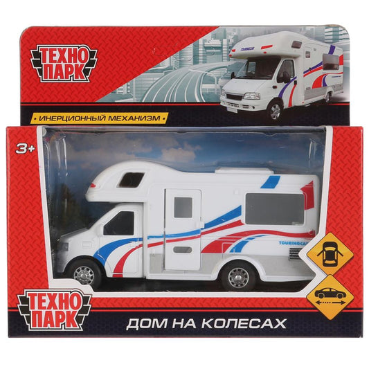 Машина металл "ДОМ НА КОЛЕСАХ" 12,5см, открыв. бок. дверь, инерц. в кор. Технопарк в кор.2*48шт