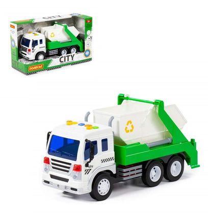 Полесье. Автомобиль инерционный "Сити" контейнеровоз свет,звук (зелёный) (в коробке) арт.86198 /8